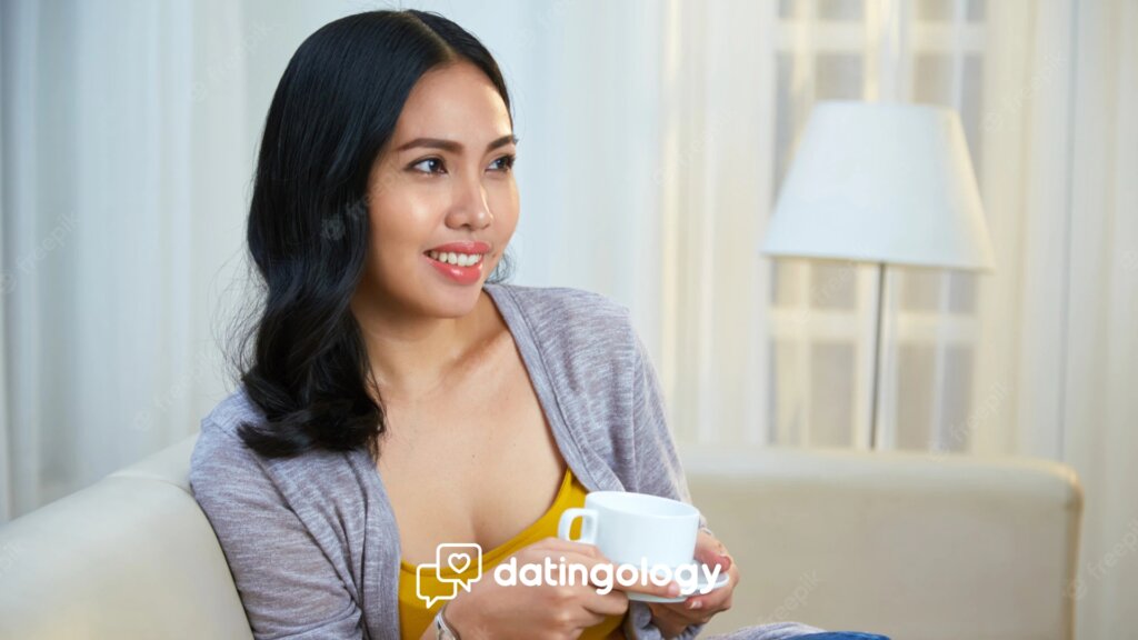 filipino girl drinking coffee.